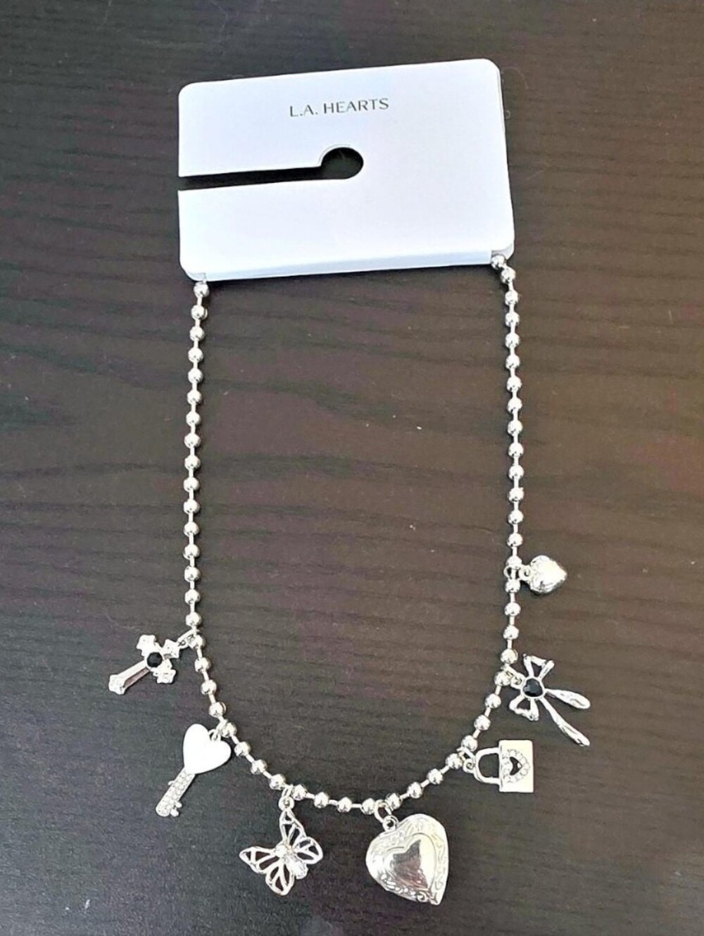 L.A. Hearts PacSun Silver Charm Necklace - Heart, Butterfly, Key Charms